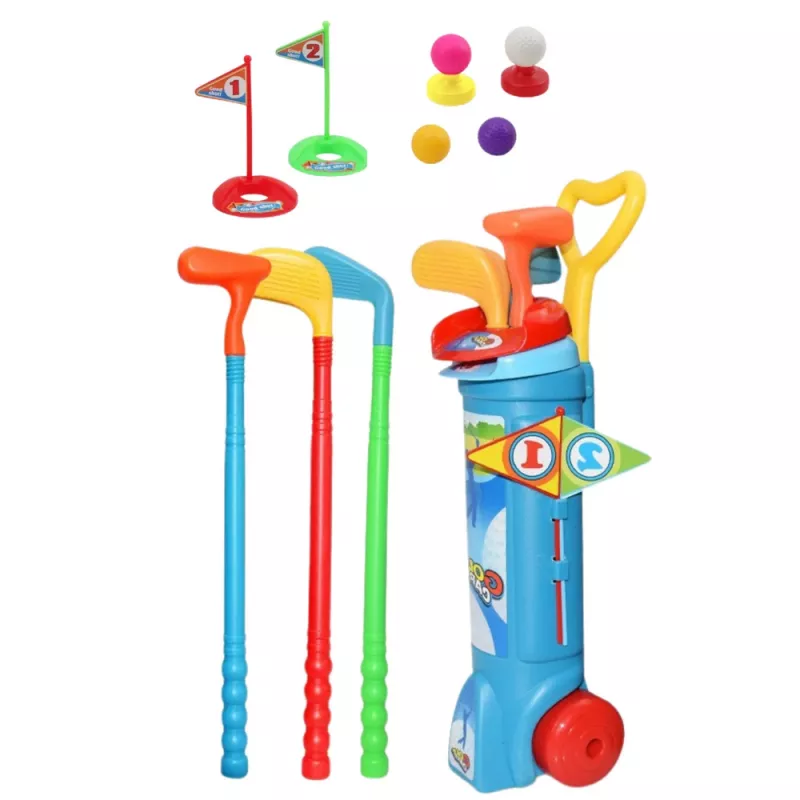 LEAN TOYS golfo rinkinys su vežimėliu, lazdomis, lauko sporto žaidimas 20 vnt.