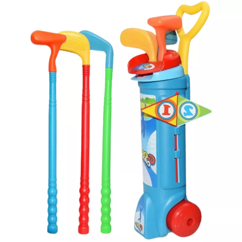 LEAN TOYS golfo rinkinys su vežimėliu, lazdomis, lauko sporto žaidimas 20 vnt.