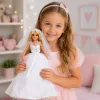LEAN TOYS Anlily nuotakos lėlė su blizgučiais puošta vestuvine suknele, šydu, puokšte, tortu, bateliais, 29 cm