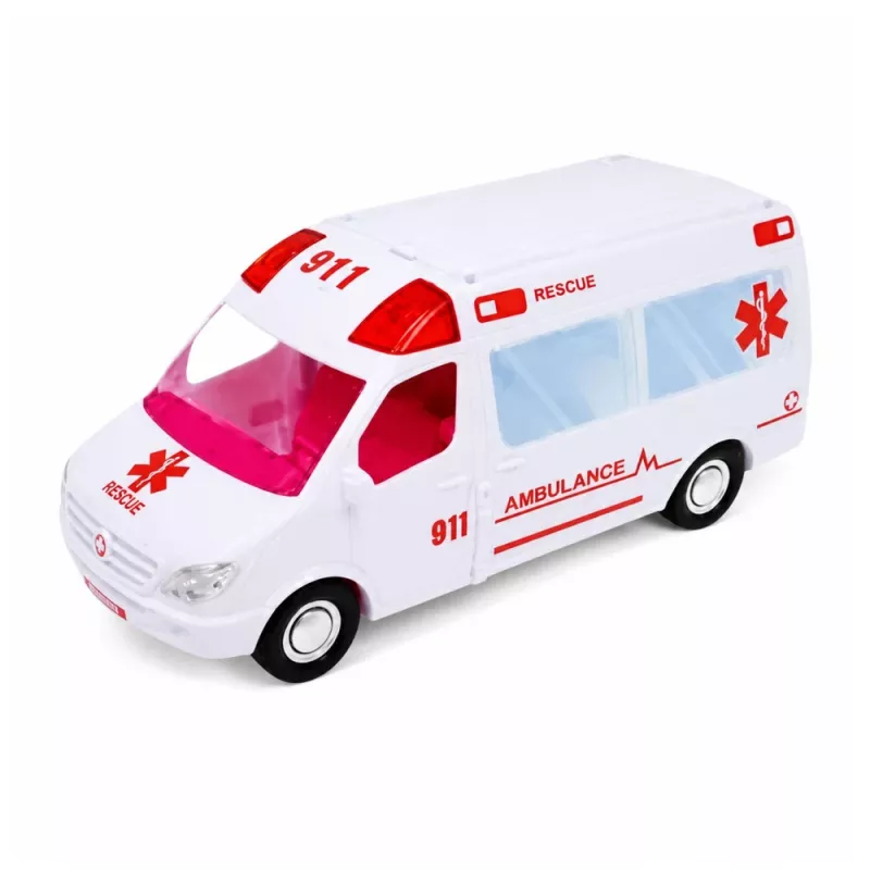 LEAN TOYS sulankstomas greitosios pagalbos automobilis lėlėms, ligoninės mini lėlių aksesuarai, 11 vnt.