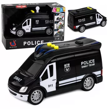 LEAN TOYS SWAT Special Unit policijos automobilis furgonas su šviesomis ir garsais, 1:32 mastelis, atgal traukiamas veiksmas, liejamo metalo