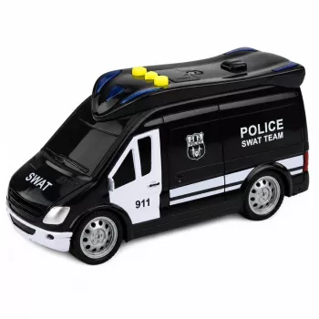 LEAN TOYS SWAT Special Unit policijos automobilis furgonas su šviesomis ir garsais, 1:32 mastelis, atgal traukiamas veiksmas, liejamo metalo
