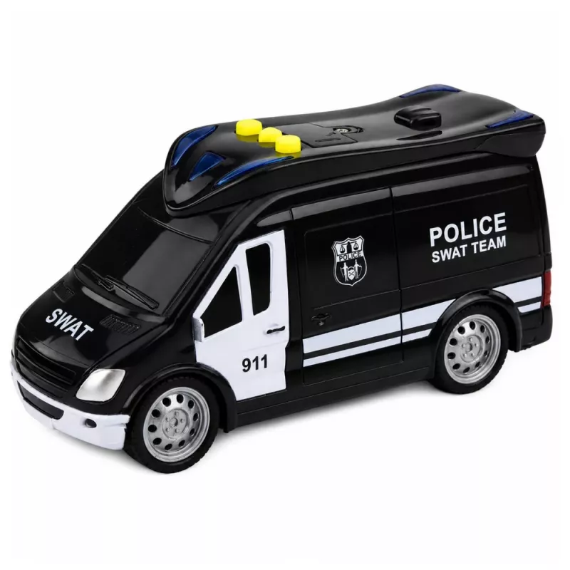 LEAN TOYS SWAT Special Unit policijos automobilis furgonas su šviesomis ir garsais, 1:32 mastelis, atgal traukiamas veiksmas, liejamo metalo