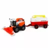 LEAN TOYS Kombainas su pienovežiu, ūkininko ir karvės figūrėlėmis, šviesos ir garsai, 4 dalių ūkio žaidimų rinkinys