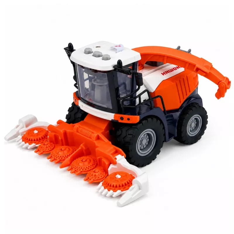 LEAN TOYS Kombainas su pienovežiu, ūkininko ir karvės figūrėlėmis, šviesos ir garsai, 4 dalių ūkio žaidimų rinkinys