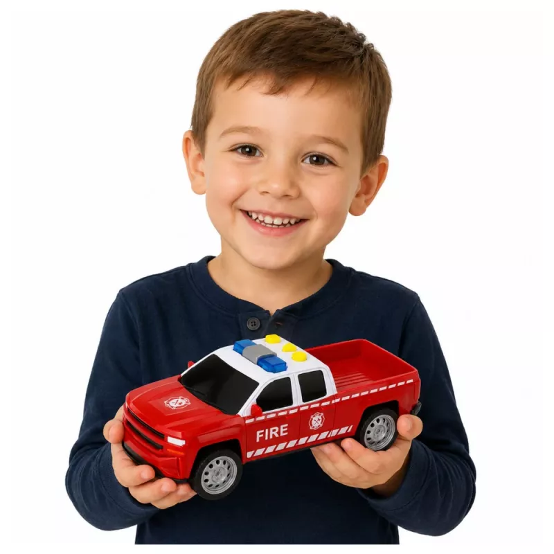 LEAN TOYS Gaisrinės tarnybos transporto priemonių rinkinys: sraigtasparnis ir automobilis, su šviesomis ir garsais 1:32