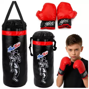LEAN TOYS vaikų Muay Thai bokso maišo rinkinys su pirštinėmis 40x14cm S