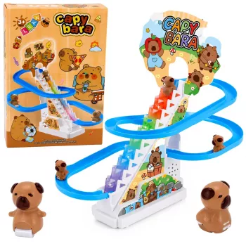 LEAN TOYS Capybara vėžės su judančiais laiptais, šviesomis ir garsais - muzikinis lipimo žaislas vaikams nuo 3 metų