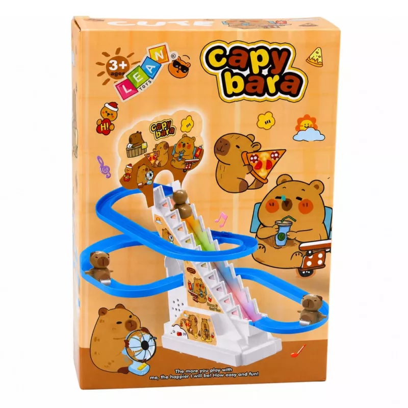 LEAN TOYS Capybara vėžės su judančiais laiptais, šviesomis ir garsais - muzikinis lipimo žaislas vaikams nuo 3 metų