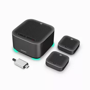 ROCWARE konferencijų rinkinys didelėms posėdžių salėms A10W 4K UHD USB 3.1 konferencinė kamera su dvigubais stereo mikrofonais, 120° matymo laukas, 4x skaitmeninis priartinimas, USB-C, plug-and-play, suderinama su Windows, macOS, Chrome OS