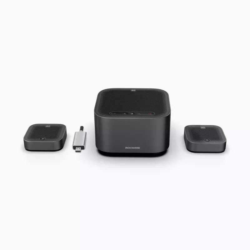 ROCWARE konferencijų rinkinys didelėms posėdžių salėms A10W 4K UHD USB 3.1 konferencinė kamera su dvigubais stereo mikrofonais, 120° matymo laukas, 4x skaitmeninis priartinimas, USB-C, plug-and-play, suderinama su Windows, macOS, Chrome OS