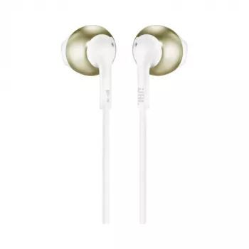 JBL T205 šampano aukso spalvos į ausis įdedamos ausinės su mikrofonu