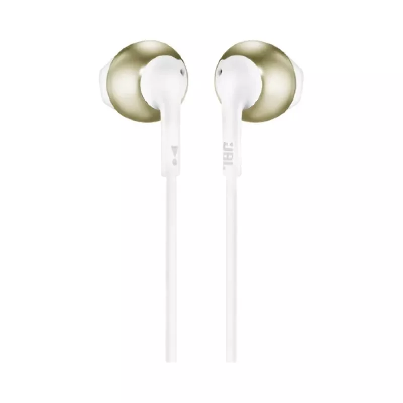 JBL T205 šampano aukso spalvos į ausis įdedamos ausinės su mikrofonu