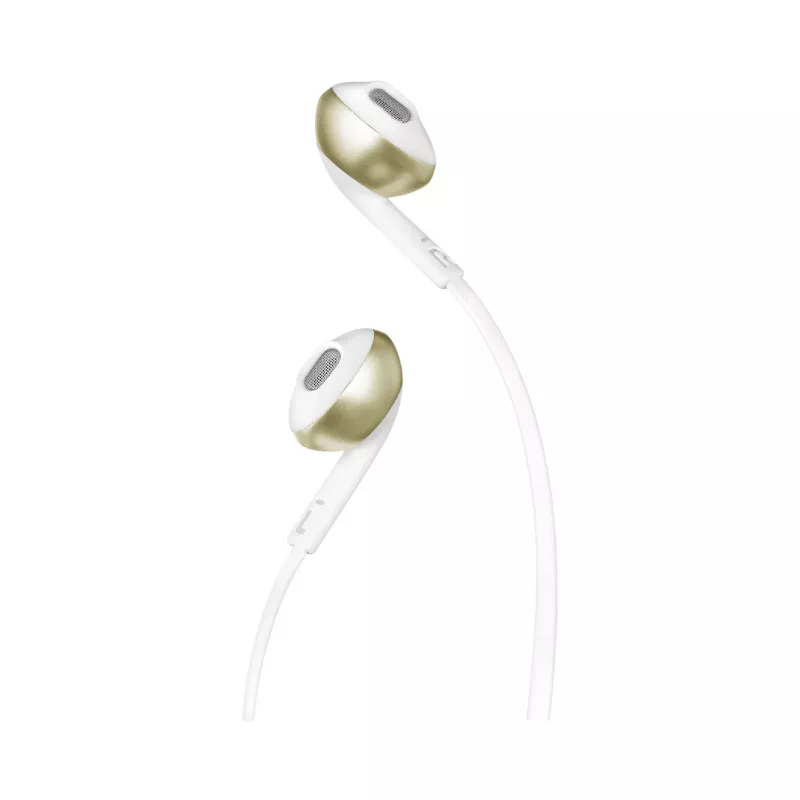 JBL T205 šampano aukso spalvos į ausis įdedamos ausinės su mikrofonu