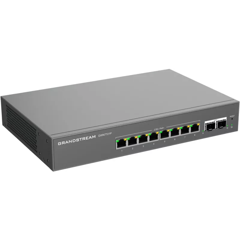 Grandstream GWN7721P Layer 2 Lite valdomas 2.5 Gigabit PoE+ komutatorius, 5 prievadų (4x 2.5G PoE+, 1x 2.5G), 60W biudžetas, be ventiliatoriaus, debesies / interneto valdymas