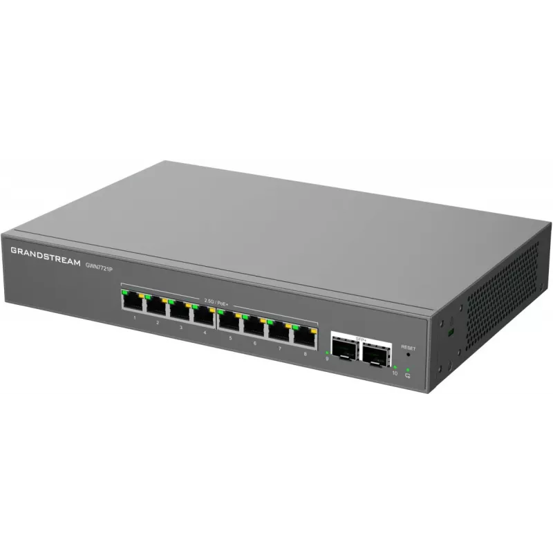 Grandstream GWN7721P Layer 2 Lite valdomas 2.5 Gigabit PoE+ komutatorius, 5 prievadų (4x 2.5G PoE+, 1x 2.5G), 60W biudžetas, be ventiliatoriaus, debesies / interneto valdymas