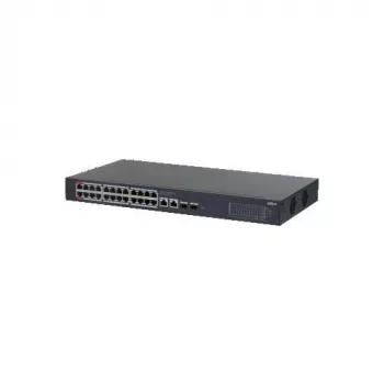 Dahua CS4228-24GT-375 24 prievadų Gigabit PoE++ valdomas komutatorius su 4 SFP uplinkais, 375W biudžetu, 2 lygio, skirtas montuoti į stelažą