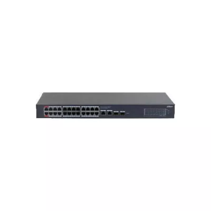Dahua CS4228-24GT-375 24 prievadų Gigabit PoE++ valdomas komutatorius su 4 SFP uplinkais, 375W biudžetu, 2 lygio, skirtas montuoti į stelažą