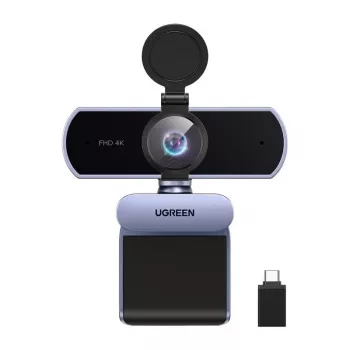UGREEN FineCam Lite 4K UHD internetinė kamera su 4 mikrofonų masyvu, privatumo užsklanda, reguliuojamu matymo lauku, automatiniu kadravimu, HDR, USB-C, pilka