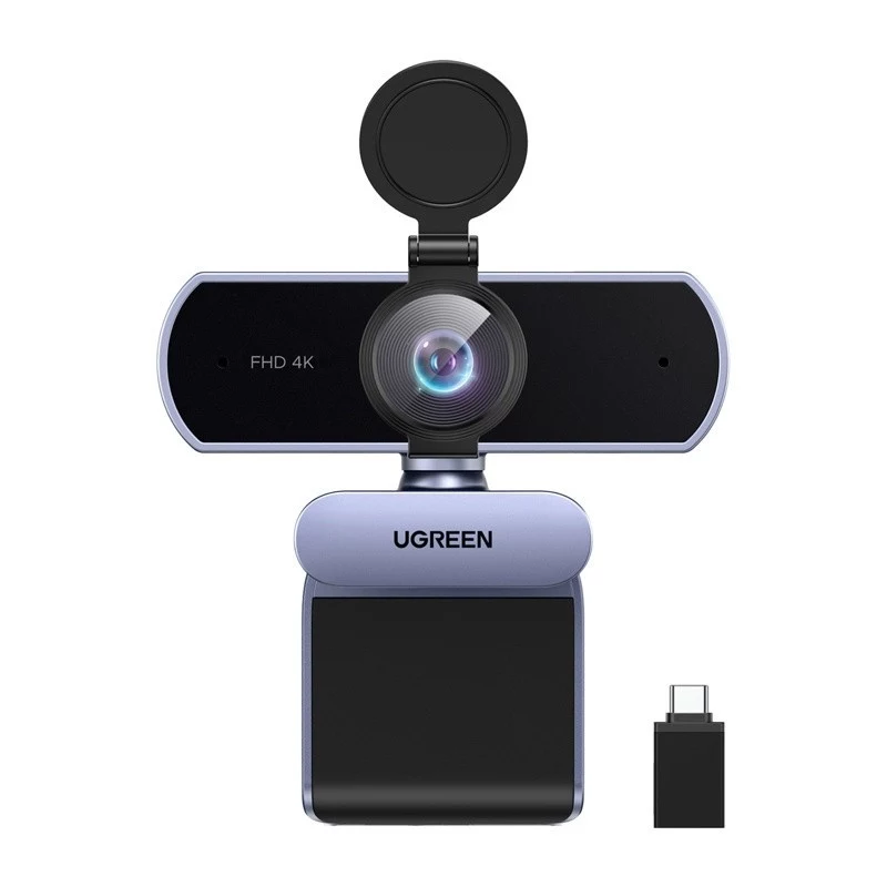 UGREEN FineCam Lite 4K UHD internetinė kamera su 4 mikrofonų masyvu, privatumo užsklanda, reguliuojamu matymo lauku, automatiniu kadravimu, HDR, USB-C, pilka