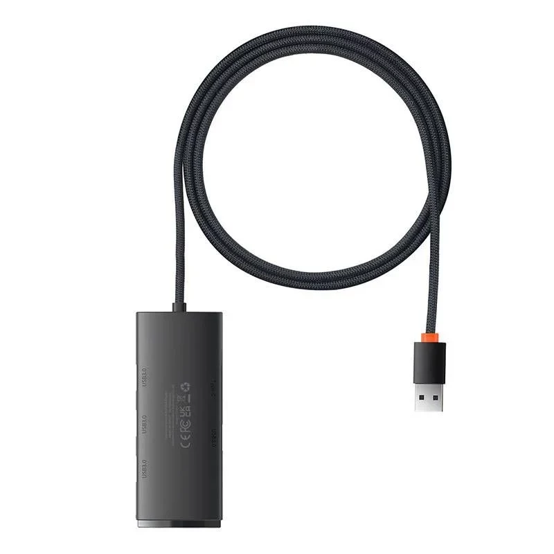 Baseus Lite Series 4 prievadų USB 3.0 šakotuvas - 5Gbps, maitinamas iš magistralės, juodas (WKQX030101)