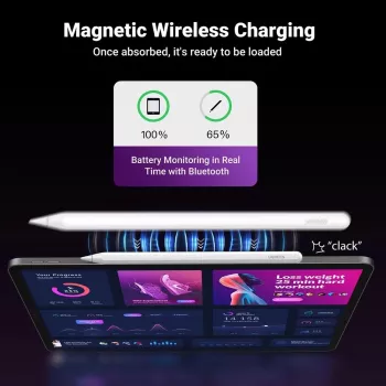 UGREEN LP653 2-in-1 planšetinio kompiuterio ir telefono stovas su 15W Qi belaidžiu įkrovikliu - baltas