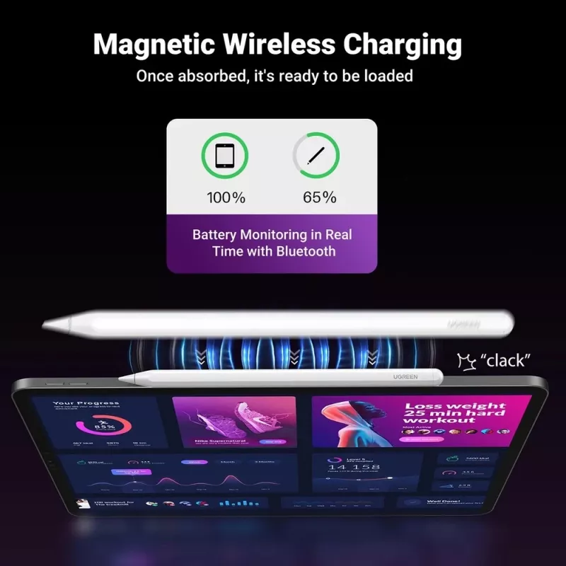 UGREEN LP653 2-in-1 planšetinio kompiuterio ir telefono stovas su 15W Qi belaidžiu įkrovikliu - baltas