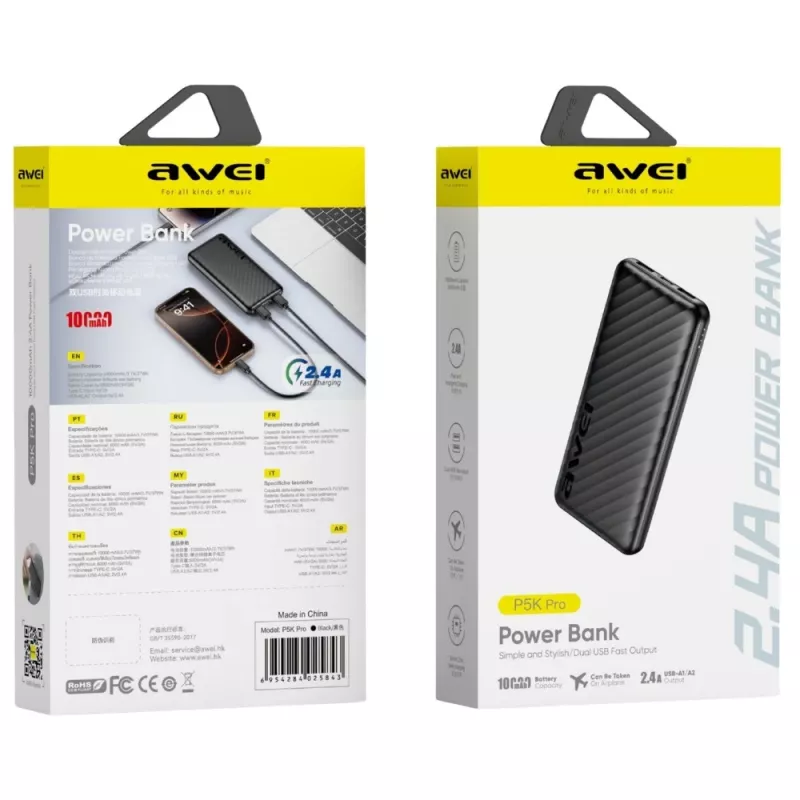 AWEI Power Bank 10000mAh P5K Pro 2xUSB - juoda
