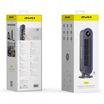 AWEI F52 nešiojamas bokštinis ventiliatorius 3600mAh USB-C įkraunamas pilkas