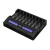 XTAR VC8S USB-C 8 lizdų išmanusis baterijų įkroviklis su QC3.0 adapteriu, skirtas Li-ion/Ni-MH