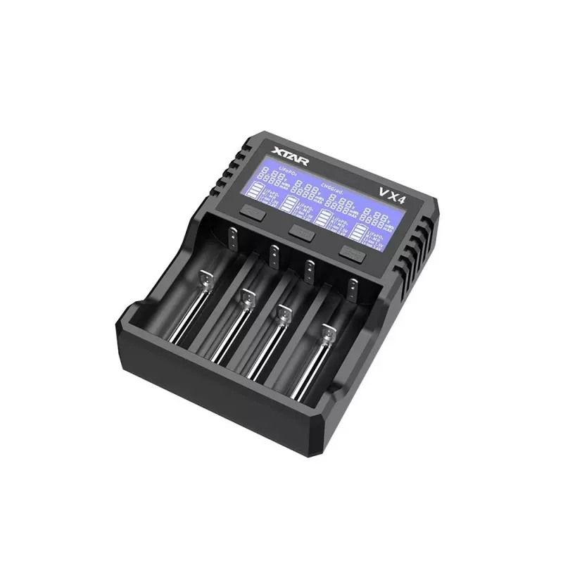 XTAR VX4 V2 KT 4 lizdų išmanusis baterijų įkroviklis, skirtas Li-ion, Ni-MH, Ni-CD, su USB-C QC3.0