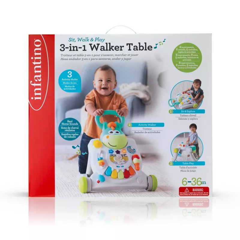 B-KIDS stumiamas 3-in-1 arkliukas Infantino Grow-with-Me veiklos važiuoklis