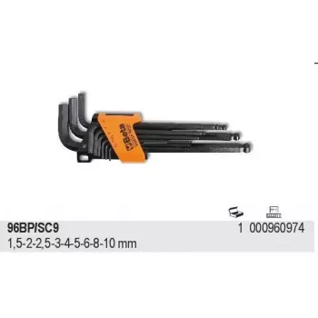 BETA 96BP/SC9 9 dalių metrinis rutuliniu galu šešiabriaunis raktų rinkinys, 1,5-10mm, chromo vanadžio plienas