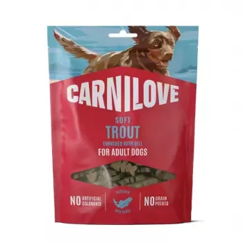CARNILOVE šunų minkštas skanėstas upėtakis su krapais 200 g – be grūdų dresūros skanėstai visoms veislėms