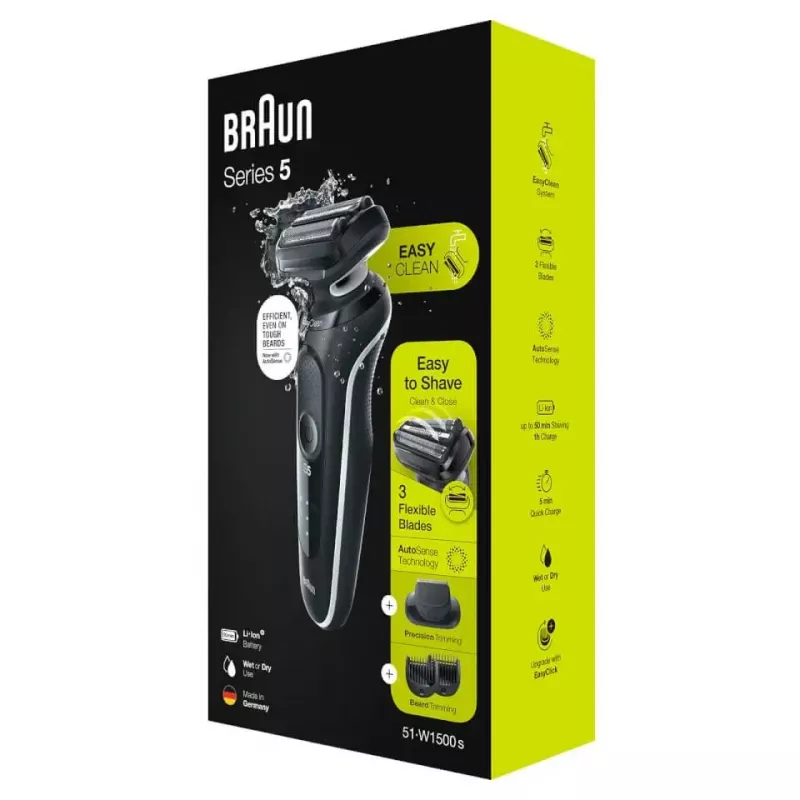BRAUN Skustuvas Series 5 51-W1500s šlapiam ir sausam skutimuisi, elektrinis skustuvas, juodas