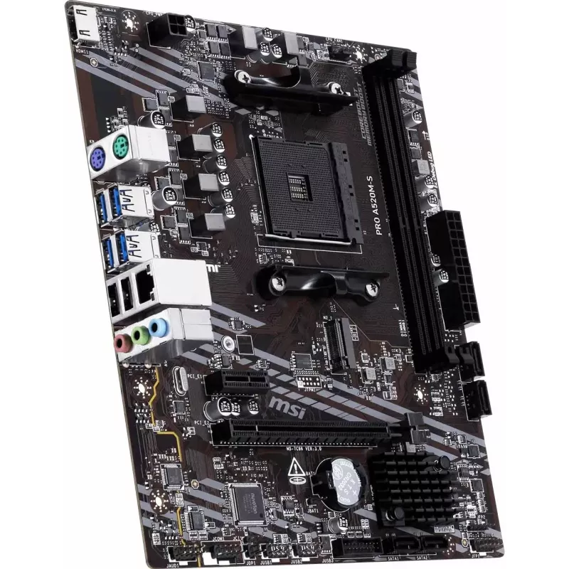 MSI A520M-S AMD A520 AM4 Micro-ATX pagrindinė plokštė - DDR4, HDMI, DVI, VGA, Gigabit LAN