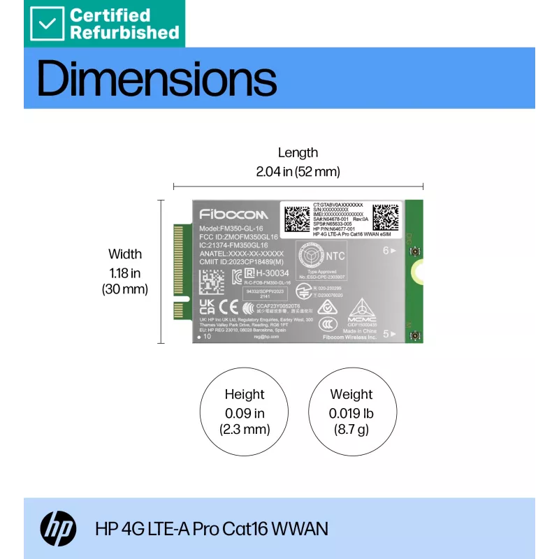 RENEW GOLD HP 4G LTE Modemas m.2 WWAN Cat 16 L860-GL-16 Mobilusis plačiajuostis ryšys (suderinamas su WWAN-ready EliteBook 630 640 645 660 830 840 860 1040 G11, x360 G11, ProBook 440 460 465 G11, ZBook Firefly Fury Power 14 16 G11 G11A)