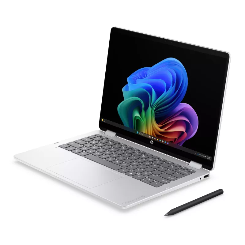 HP OmniBook 5 Flip NG AI 14-km0001nnx - Ultra 7 355, 32GB LPDDR5X 7467 on-board, 512GB, Touch/14.0 2K (1920x1200) OLED, Glacier Silver DF+ AI logotipas - 5MP IR TNR, be 65W AC adapterio, Win 11 Home, 1 metai