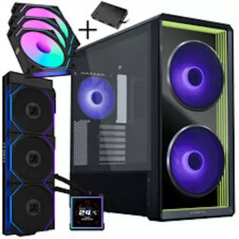 Lian Li LANCOOL 217 INF PC korpuso rinkinys + HydroShift II LCD-S 360TL AIO + 3x UNI FAN SL-INF 120 Reverse Blade ventiliatoriai - juoda