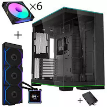 Lian Li O11D EVO RGB PC korpuso rinkinys + HydroShift II LCD-S 360TL AiO + 6x UNI FAN SL-INF 120 Reverse Blade ventiliatoriai + UNI HUB SL-INF - juoda