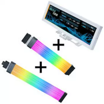 Lian Li Visual Upgrade Kit Strimer Wireless 24 kontaktų RGB pagrindinės plokštės kabelis, valdiklis + 12V-2x6 GPU kabelis Wide ir 8.8 universalus ekranas - baltas
