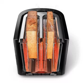 Philips Viva Collection skrudintuvas HD2637/90 su itin plačiais 2 lizdais, įmontuotu bandelių šildytuvu, juodas / Pažeista pakuotė