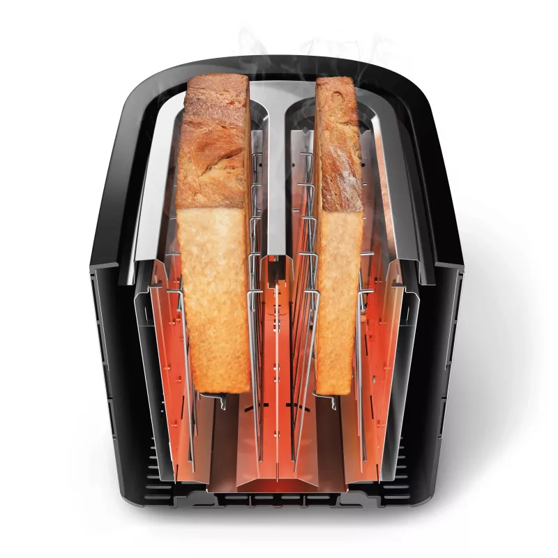 Philips Viva Collection skrudintuvas HD2637/90 su itin plačiais 2 lizdais, įmontuotu bandelių šildytuvu, juodas / Pažeista pakuotė