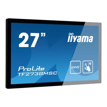 IIYAMA TF2738MSC-B2 A 27 colių jutiklinis ekranas 1080p IPS 500cd 10 lietimo taškų CA VGA HDMIx1 DPx1 garsiakalbiai 2x1W atviro rėmo juodas