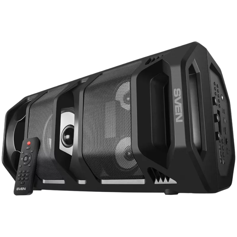 2.0 nešiojamas garsiakalbis SVEN PS-670, juodas, galia 2x32,5W (RMS), TWS, Bluetooth, FM, USB, microSD, LED ekranas, nuotolinio valdymo pultas, ličio baterija