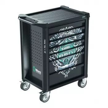 Wera 9700 Tool Rebel Workshop Trolley 1, 7 stalčių, nerūdijančio plieno darbinis paviršius, žalia/juoda
