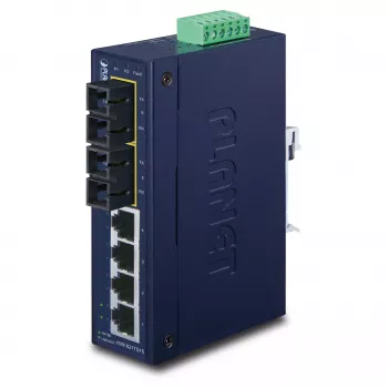 PLANET ISW-621TS15 Pramoninis nevaldomas L2 Fast Ethernet jungiklis su 4x 10/100 + 2x 100Base-FX SC kelių režimų, DIN bėgelis/sieninis montavimas, -40 iki 75°C