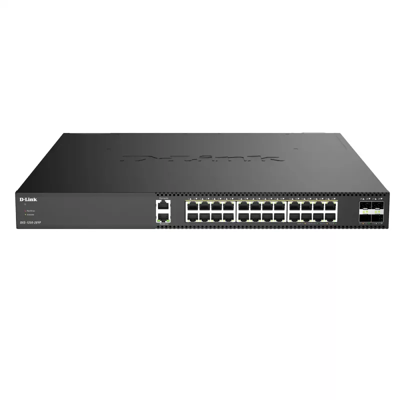 D-Link DXS-1250-28YP/E Smart Managed Multi-Gigabit PoE++ Switch su 4 x 25G SFP28 aukštynkrypčiais