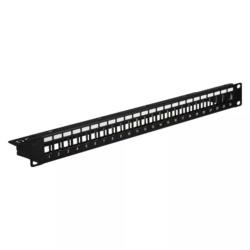 EFB paskirstymo skydas 19 inch 1U 24 prievadų ekranuotas Cat.6A juodas RAL9005