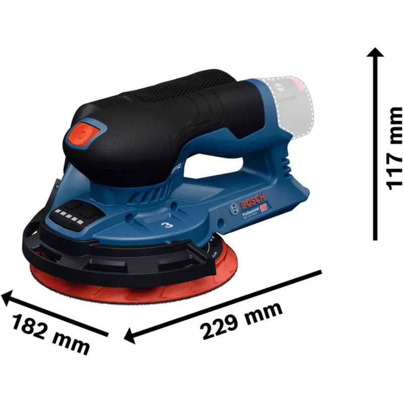 Bosch Professional GEX 12V-150-3 Belaidis atsitiktinės orbitos šlifuoklis (12V, 150 mm, bešepetėlis EC variklis, L-BOXX dėžutėje)